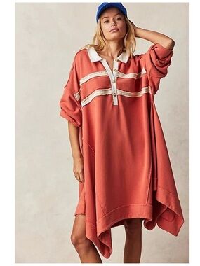 Free People Blair Sweatshirt Dress Oversized Coral Tunic XS